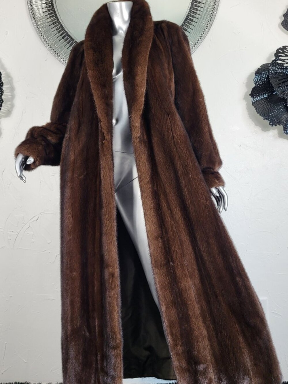 VINTAGE~XL/1X~MAHOGANY BROWN RANCH GENUINE REAL FULL LENGTH MINK FUR COAT